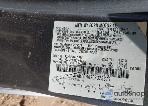 2012 Ford Fusion Se z USA, uszkodzony, nr VIN 3FAHP0HA2CR376379